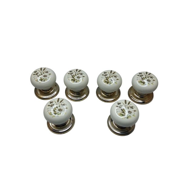 Vintage Gainsborough Hardware Porcelain Drawer Knob Daisy Motiff Ivory Gold Part - Picture 1 of 6
